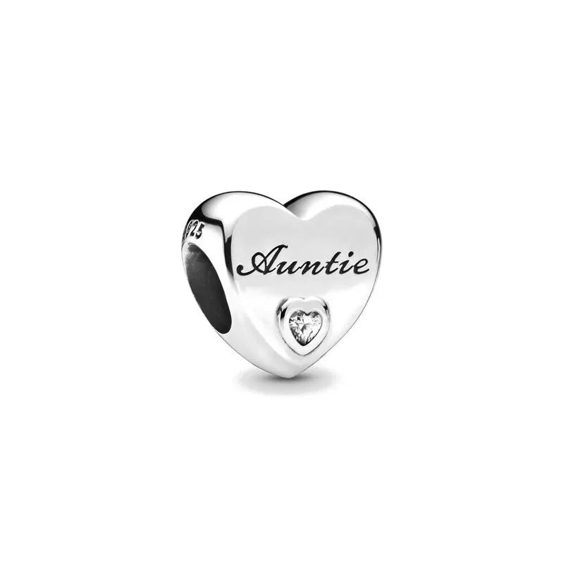 2024 Original 925 Silver Simple Heart Charm Daughter Mom Dad Bead Fit Dpandore Bracelet Necklace Women Diy Jewelry For Gift