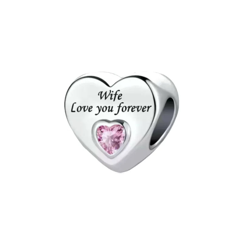 2024 Original 925 Silver Simple Heart Charm Daughter Mom Dad Bead Fit Dpandore Bracelet Necklace Women Diy Jewelry For Gift