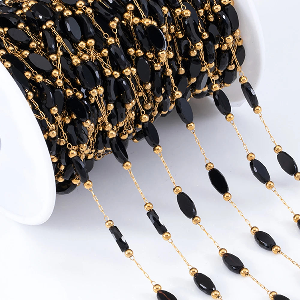 2Meters 1Meter Stainless Steel Chain Shiny Blue Stone Beads Beaded Chains for Necklace Bracelet Jewelry Making DIY Accessories