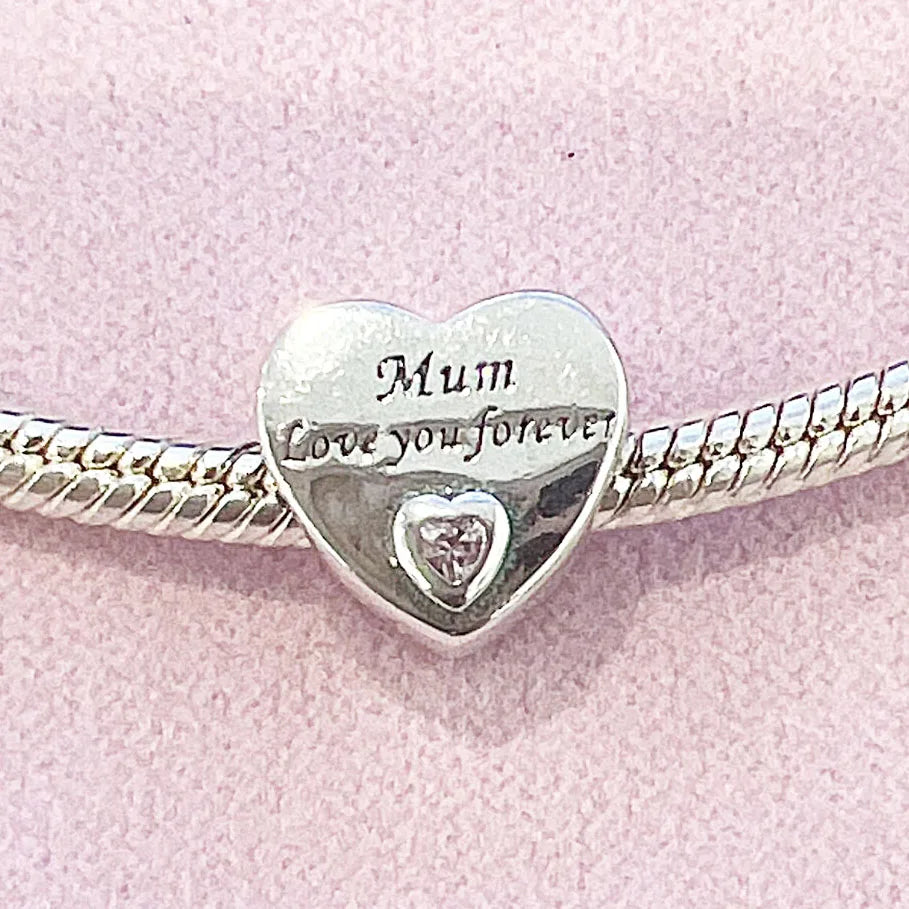 2024 Original 925 Silver Simple Heart Charm Daughter Mom Dad Bead Fit Dpandore Bracelet Necklace Women Diy Jewelry For Gift