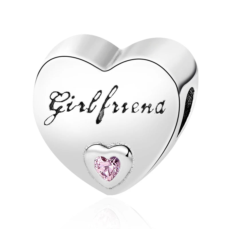 2024 Original 925 Silver Simple Heart Charm Daughter Mom Dad Bead Fit Dpandore Bracelet Necklace Women Diy Jewelry For Gift