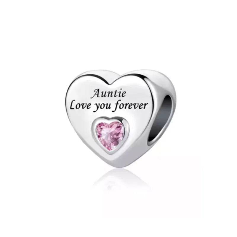 2024 Original 925 Silver Simple Heart Charm Daughter Mom Dad Bead Fit Dpandore Bracelet Necklace Women Diy Jewelry For Gift