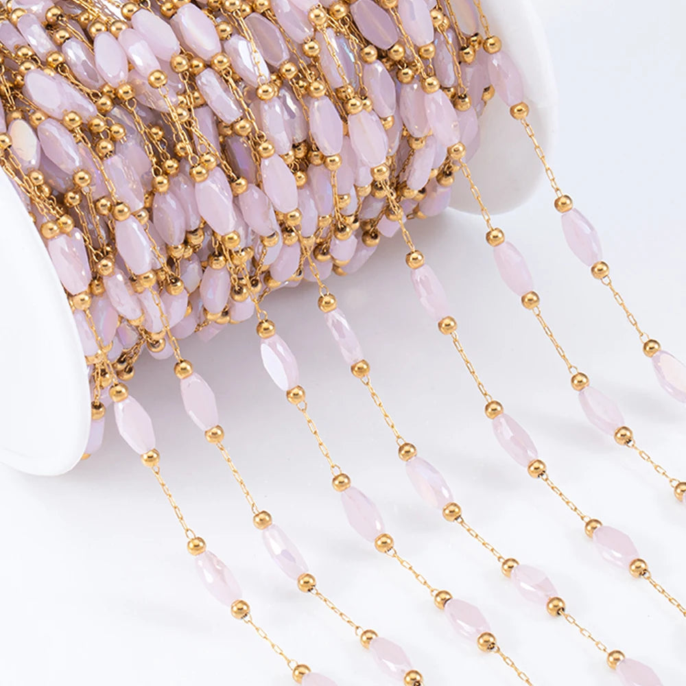 2Meters 1Meter Stainless Steel Chain Shiny Blue Stone Beads Beaded Chains for Necklace Bracelet Jewelry Making DIY Accessories