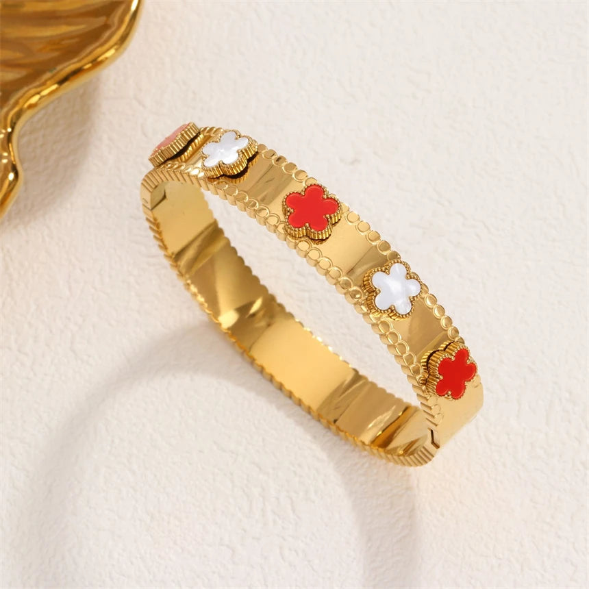 316L Stainless Steel Retro Natural Shells Flower Charms Chain Bracelets Ladies Fashion Trend High Jewelry Accessories Party Gift