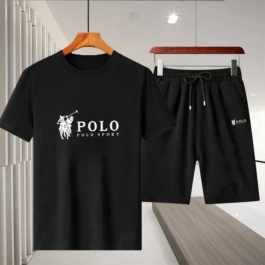 A two-piece set of pure cotton short-sleeved T-shirt and running shorts for men in summer, a fashionable and casual fitness and