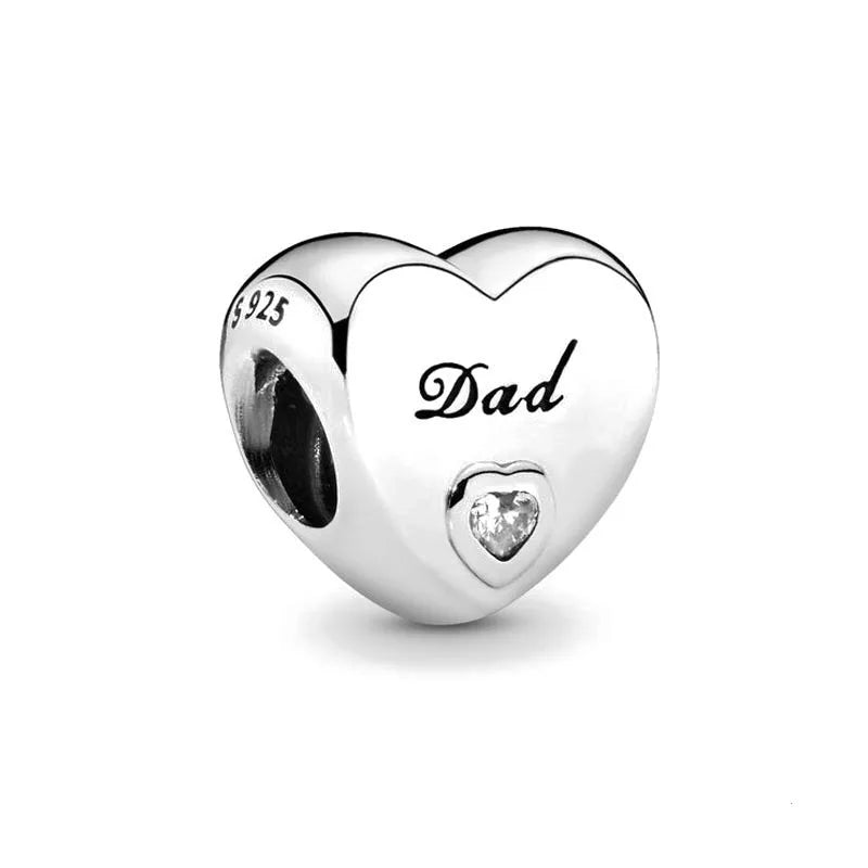 2024 Original 925 Silver Simple Heart Charm Daughter Mom Dad Bead Fit Dpandore Bracelet Necklace Women Diy Jewelry For Gift