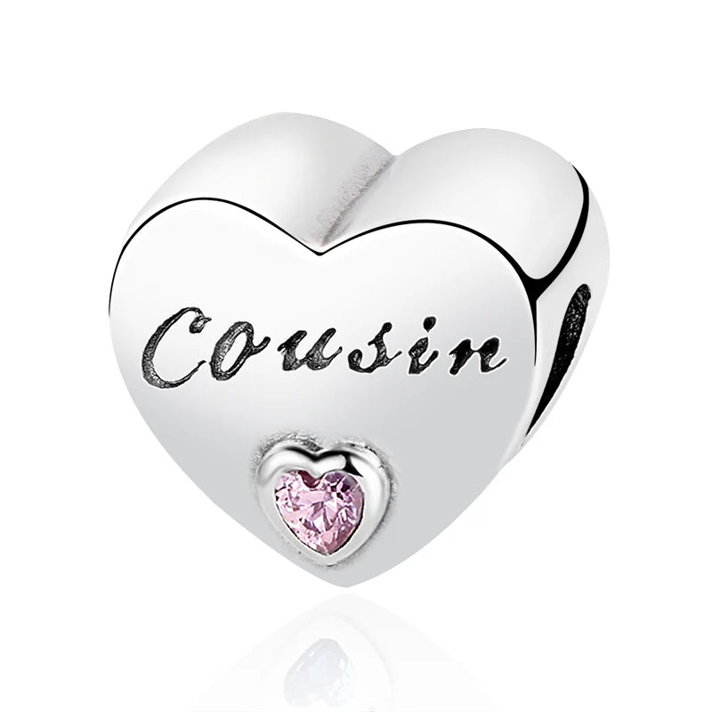 2024 Original 925 Silver Simple Heart Charm Daughter Mom Dad Bead Fit Dpandore Bracelet Necklace Women Diy Jewelry For Gift
