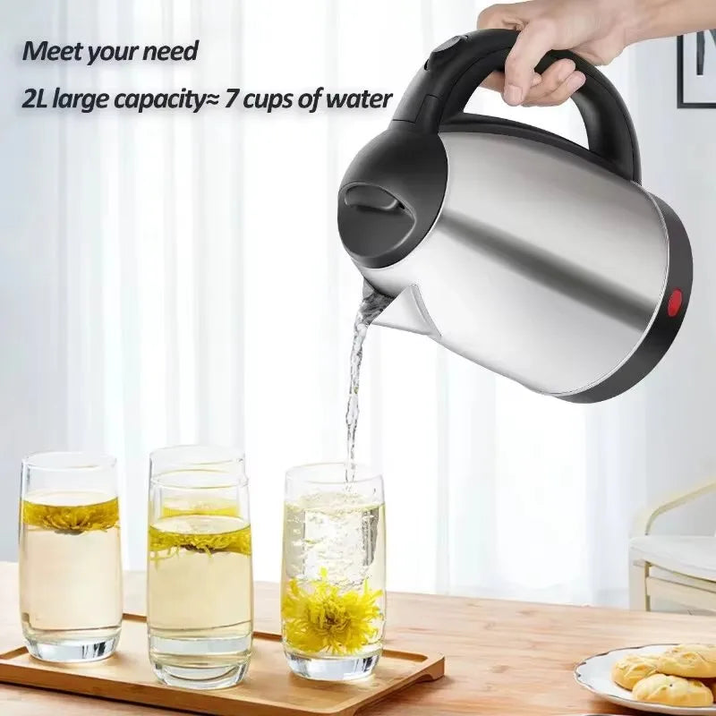 2.0L Large Capacity Electric Kettle Stainless Steel Portable Water Boiler Pot Fast Boil Smart Kettle For Hotel Family Kitchen