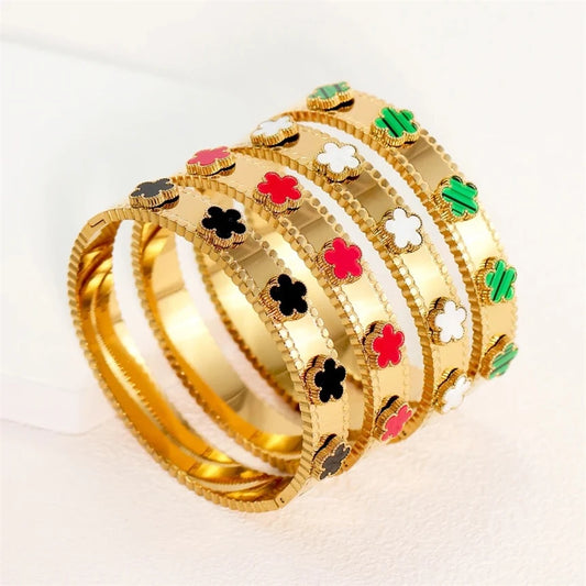 316L Stainless Steel Retro Natural Shells Flower Charms Chain Bracelets Ladies Fashion Trend High Jewelry Accessories Party Gift
