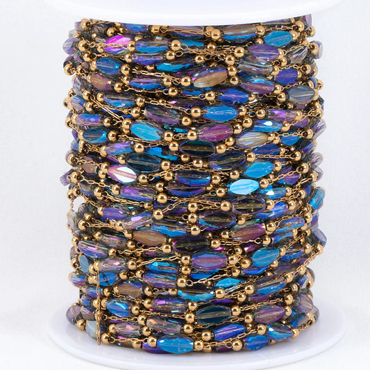 2Meters 1Meter Stainless Steel Chain Shiny Blue Stone Beads Beaded Chains for Necklace Bracelet Jewelry Making DIY Accessories