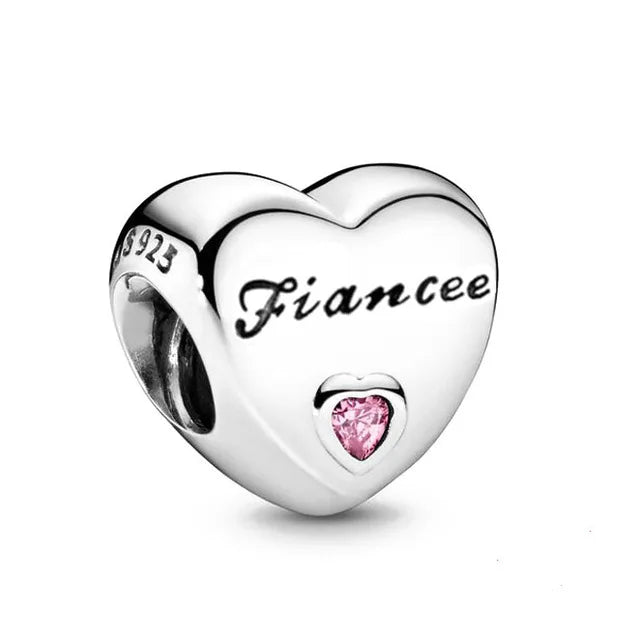 2024 Original 925 Silver Simple Heart Charm Daughter Mom Dad Bead Fit Dpandore Bracelet Necklace Women Diy Jewelry For Gift