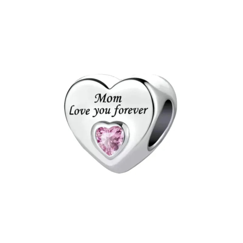 2024 Original 925 Silver Simple Heart Charm Daughter Mom Dad Bead Fit Dpandore Bracelet Necklace Women Diy Jewelry For Gift