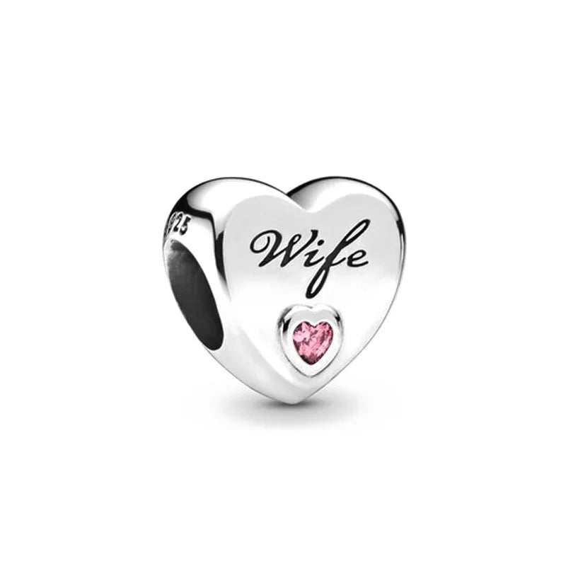 2024 Original 925 Silver Simple Heart Charm Daughter Mom Dad Bead Fit Dpandore Bracelet Necklace Women Diy Jewelry For Gift