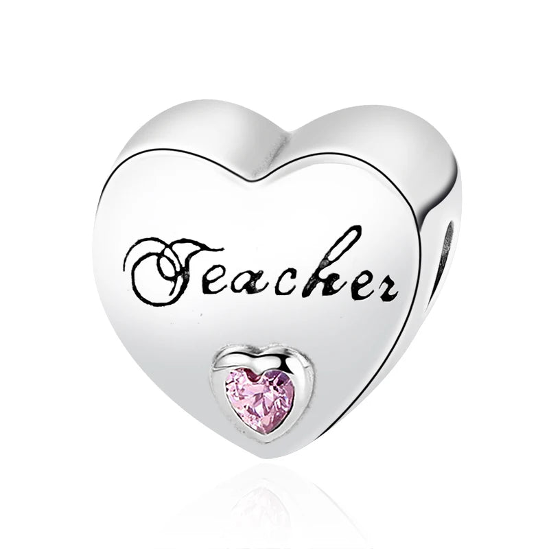 2024 Original 925 Silver Simple Heart Charm Daughter Mom Dad Bead Fit Dpandore Bracelet Necklace Women Diy Jewelry For Gift