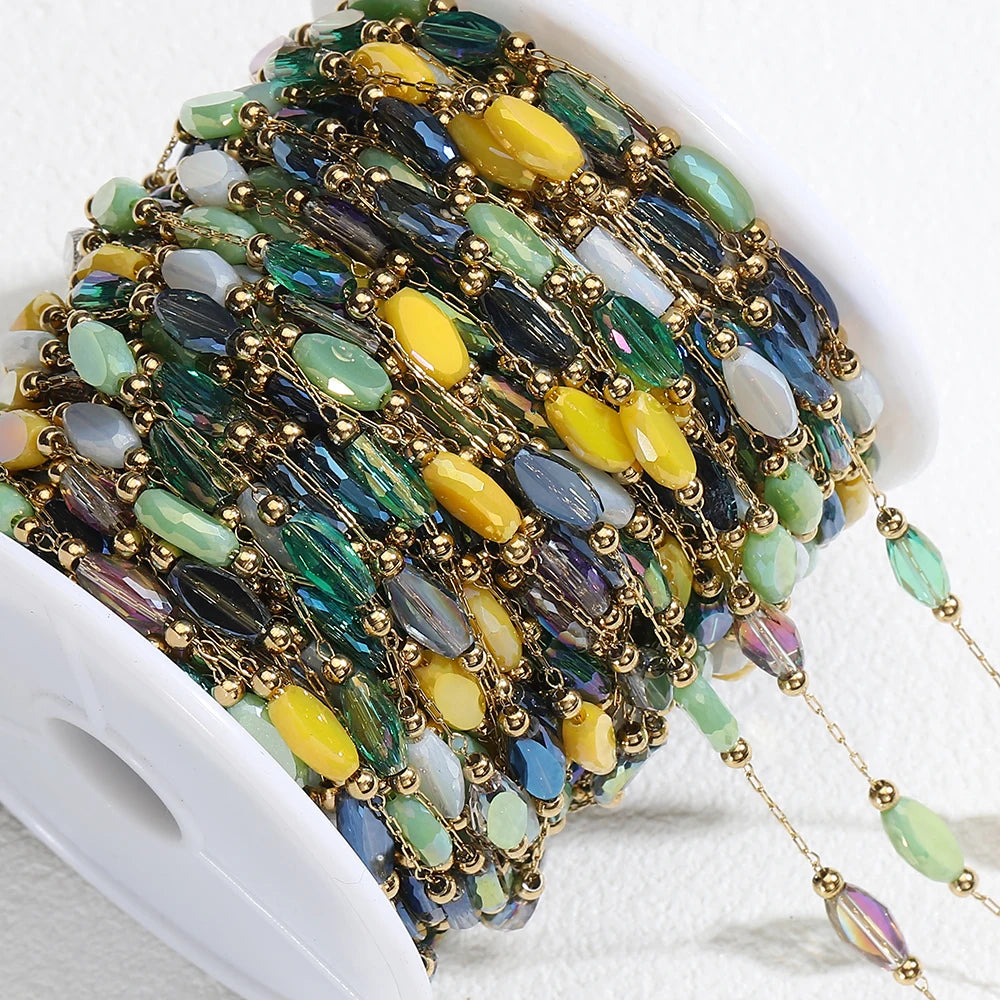 2Meters 1Meter Stainless Steel Chain Shiny Blue Stone Beads Beaded Chains for Necklace Bracelet Jewelry Making DIY Accessories