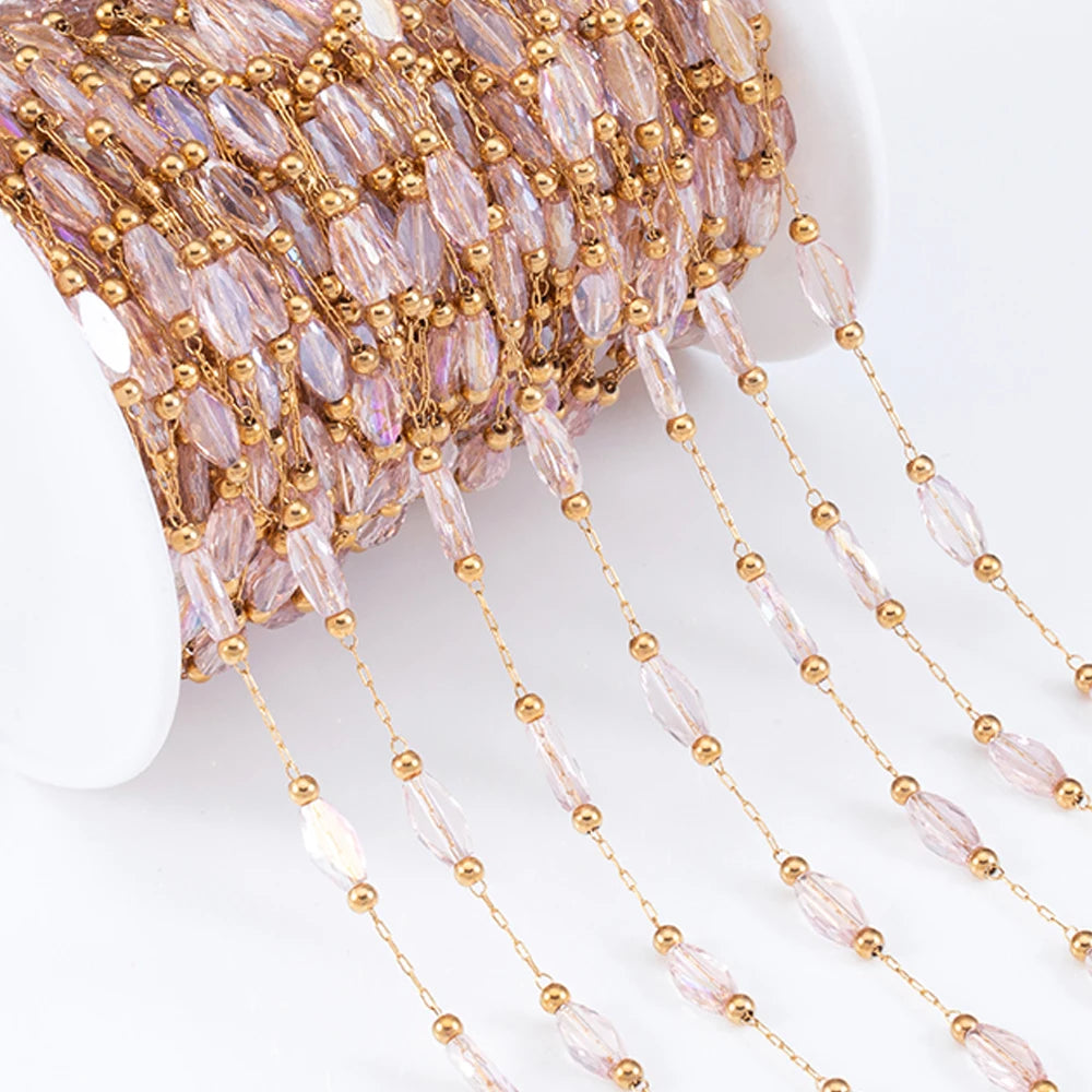 2Meters 1Meter Stainless Steel Chain Shiny Blue Stone Beads Beaded Chains for Necklace Bracelet Jewelry Making DIY Accessories
