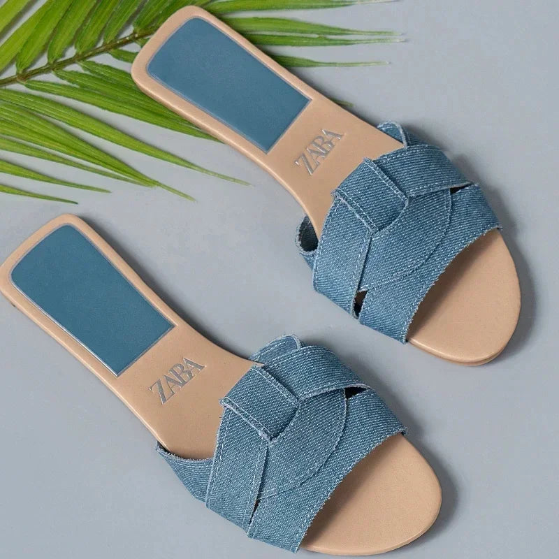 2025  Women's Flat Slippers Woven Comfortable Women's Shoes Casual Bottom Slippers New Summer Sandalias Mujer Luxury Designer