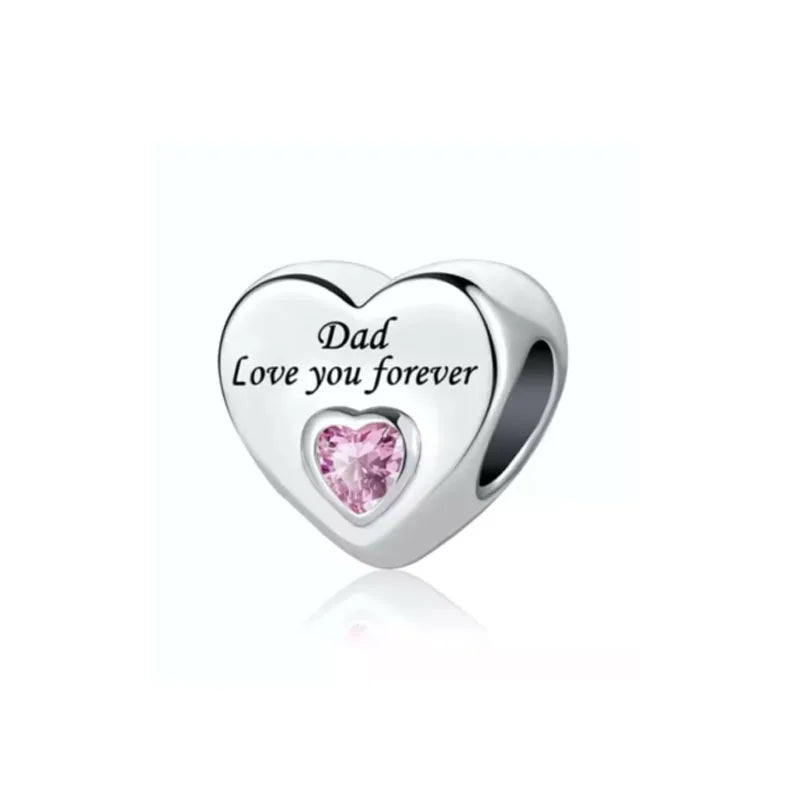 2024 Original 925 Silver Simple Heart Charm Daughter Mom Dad Bead Fit Dpandore Bracelet Necklace Women Diy Jewelry For Gift