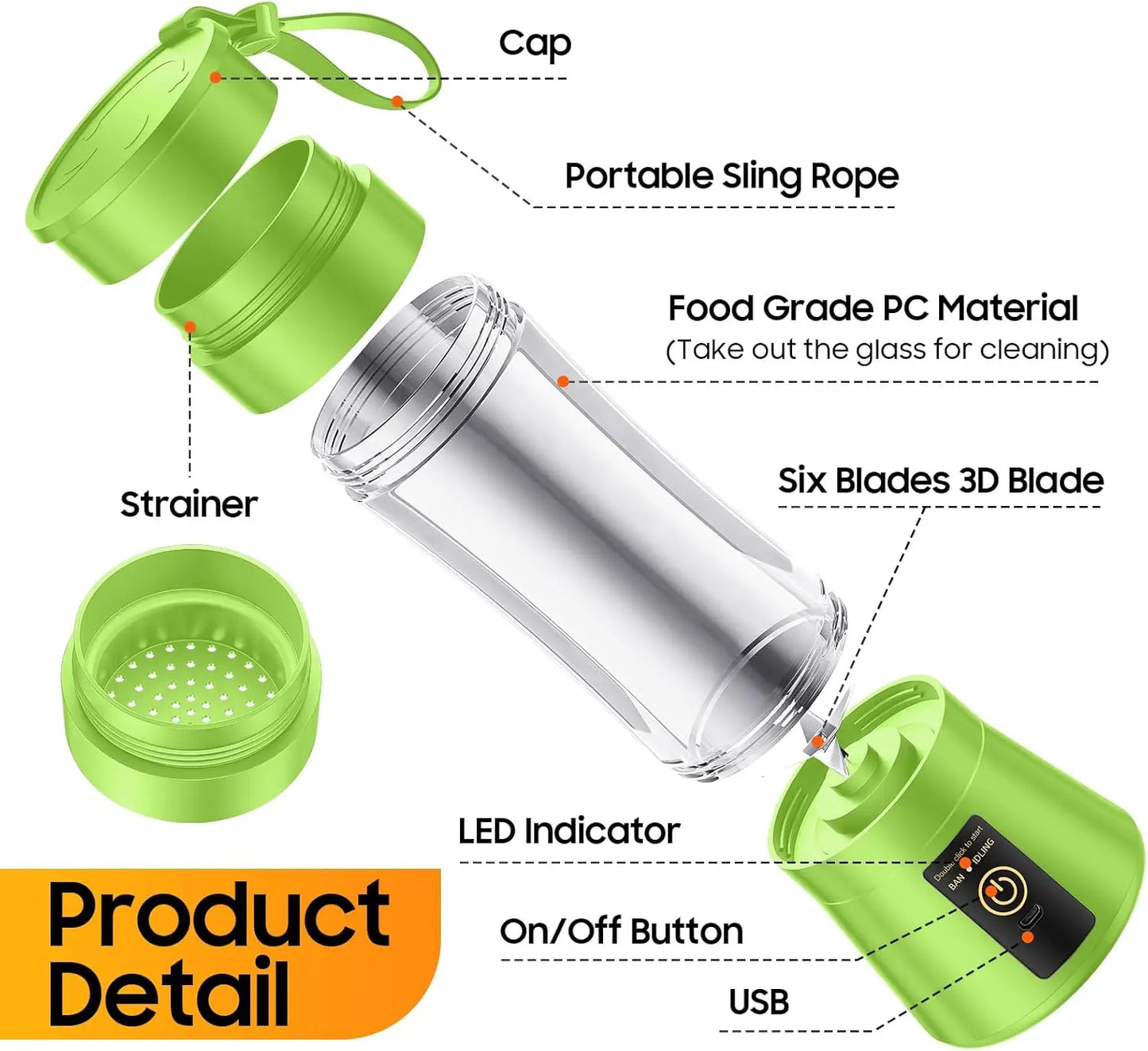 380ml Electric Juicer Portable Smoothie Blender USB Rechargeable Food Processor Fruit Mixer Machine Kitchen Mini Juicer Blender