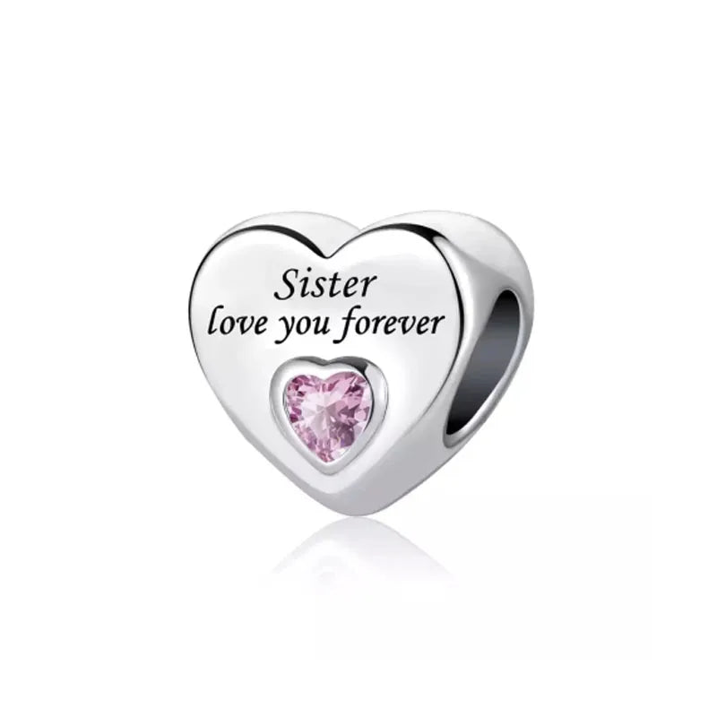 2024 Original 925 Silver Simple Heart Charm Daughter Mom Dad Bead Fit Dpandore Bracelet Necklace Women Diy Jewelry For Gift