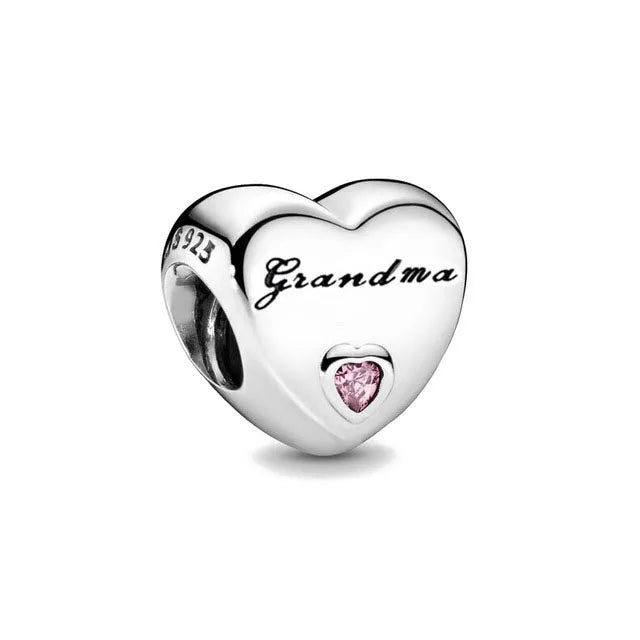 2024 Original 925 Silver Simple Heart Charm Daughter Mom Dad Bead Fit Dpandore Bracelet Necklace Women Diy Jewelry For Gift