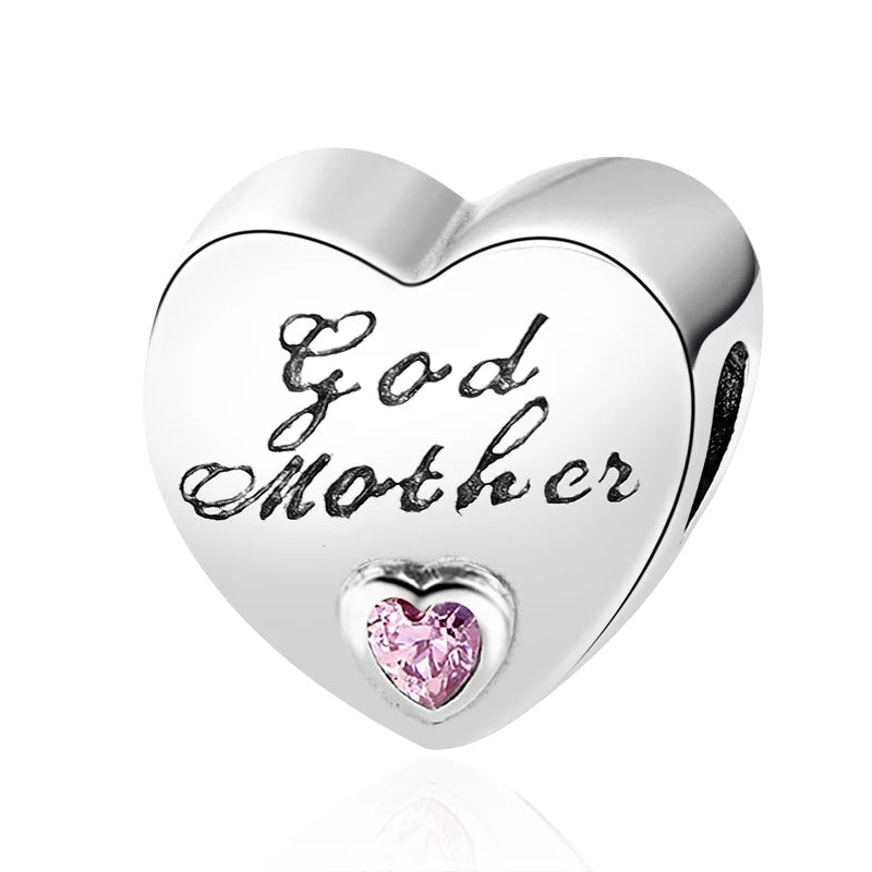 2024 Original 925 Silver Simple Heart Charm Daughter Mom Dad Bead Fit Dpandore Bracelet Necklace Women Diy Jewelry For Gift