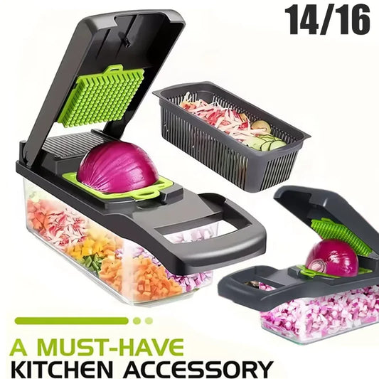 14/16pcs Multifunctional Vegetable Slicer Cutter Food Grade Shredder with Basket Fruit Potato Onion Mincer Chopper Carrot Grater