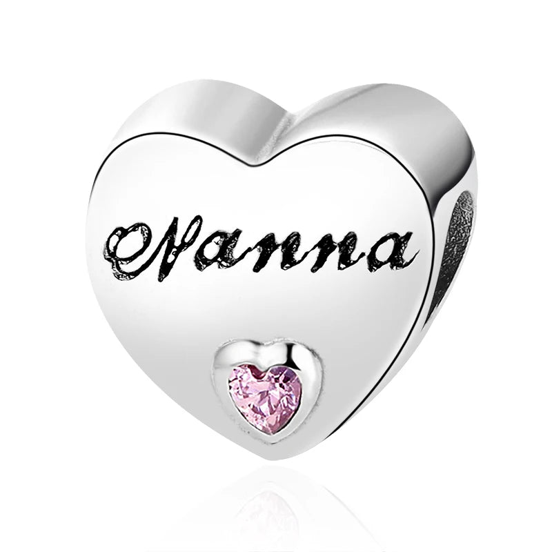 2024 Original 925 Silver Simple Heart Charm Daughter Mom Dad Bead Fit Dpandore Bracelet Necklace Women Diy Jewelry For Gift