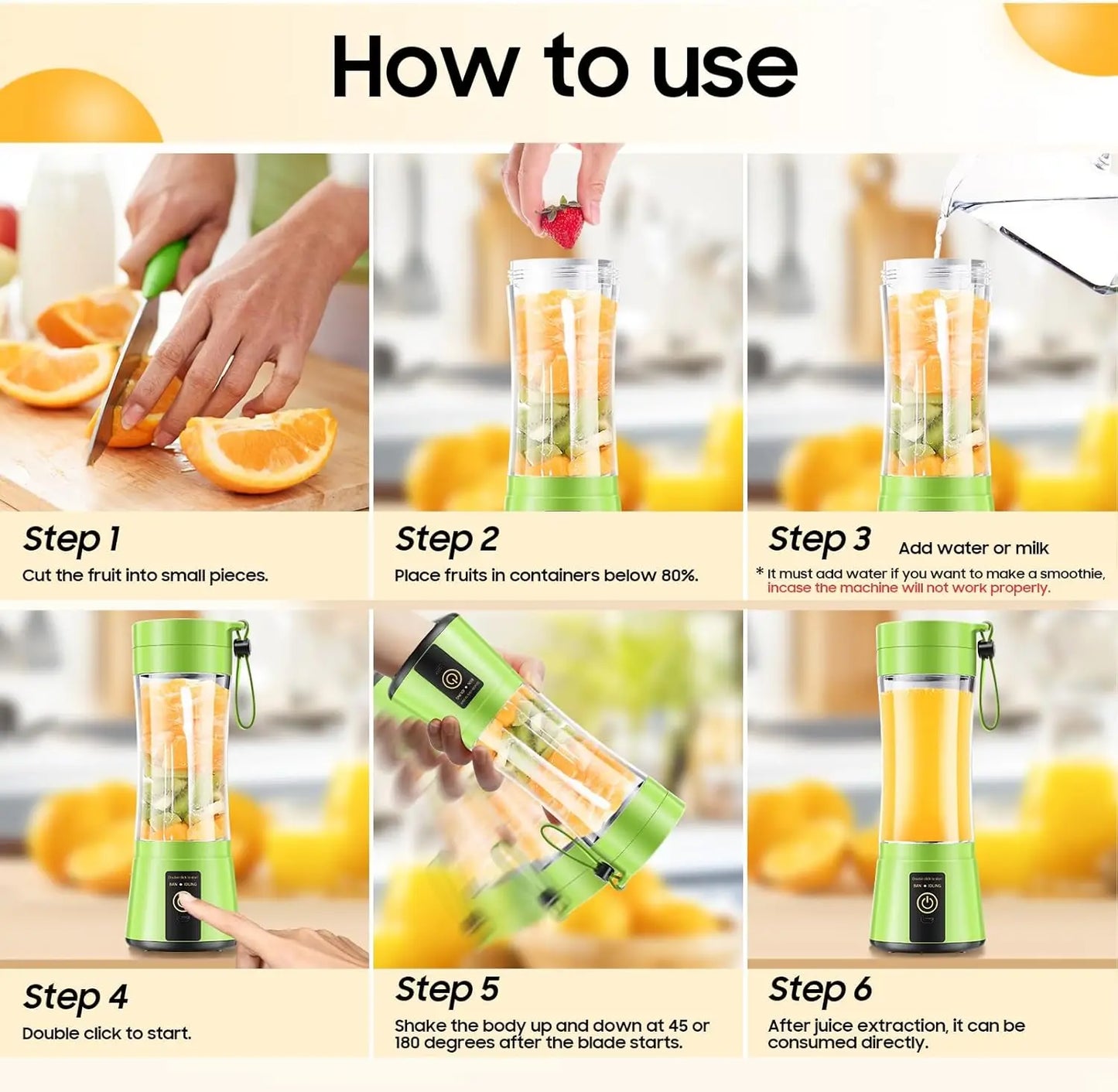 380ml Electric Juicer Portable Smoothie Blender USB Rechargeable Food Processor Fruit Mixer Machine Kitchen Mini Juicer Blender