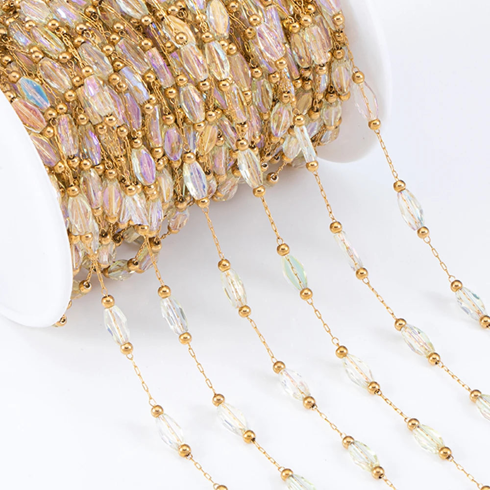2Meters 1Meter Stainless Steel Chain Shiny Blue Stone Beads Beaded Chains for Necklace Bracelet Jewelry Making DIY Accessories