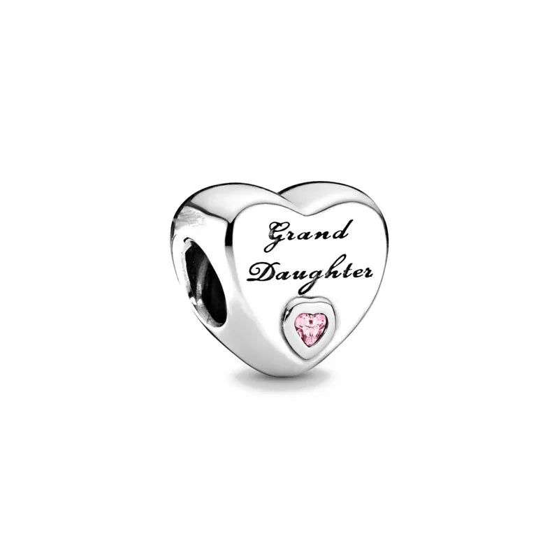 2024 Original 925 Silver Simple Heart Charm Daughter Mom Dad Bead Fit Dpandore Bracelet Necklace Women Diy Jewelry For Gift