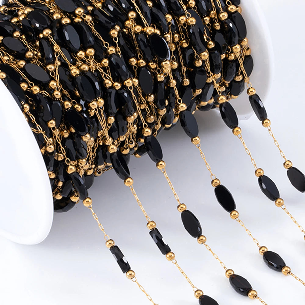 2Meters 1Meter Stainless Steel Chain Shiny Blue Stone Beads Beaded Chains for Necklace Bracelet Jewelry Making DIY Accessories