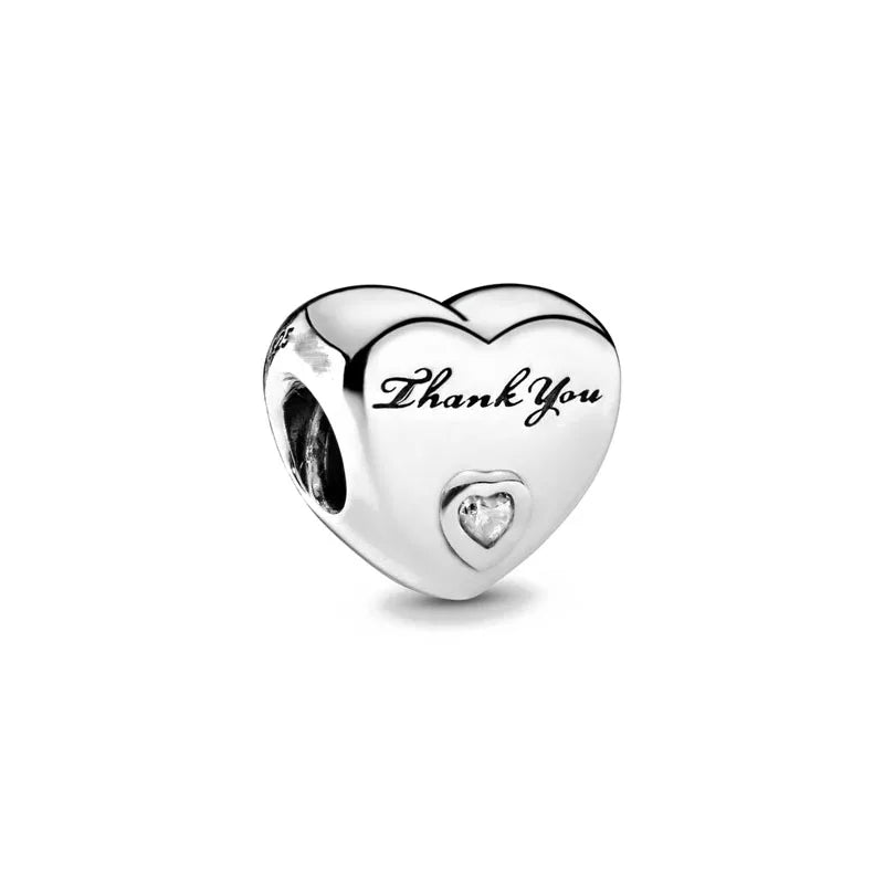 2024 Original 925 Silver Simple Heart Charm Daughter Mom Dad Bead Fit Dpandore Bracelet Necklace Women Diy Jewelry For Gift