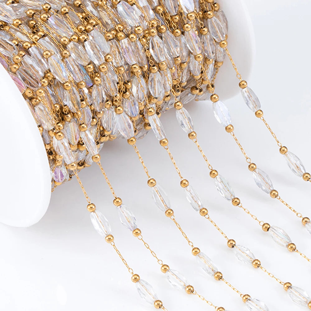 2Meters 1Meter Stainless Steel Chain Shiny Blue Stone Beads Beaded Chains for Necklace Bracelet Jewelry Making DIY Accessories
