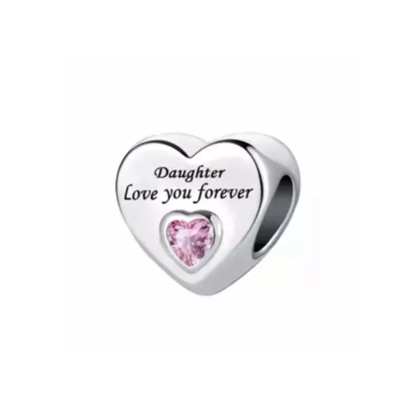 2024 Original 925 Silver Simple Heart Charm Daughter Mom Dad Bead Fit Dpandore Bracelet Necklace Women Diy Jewelry For Gift