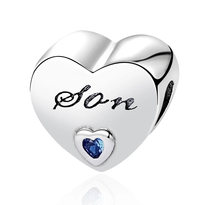 2024 Original 925 Silver Simple Heart Charm Daughter Mom Dad Bead Fit Dpandore Bracelet Necklace Women Diy Jewelry For Gift