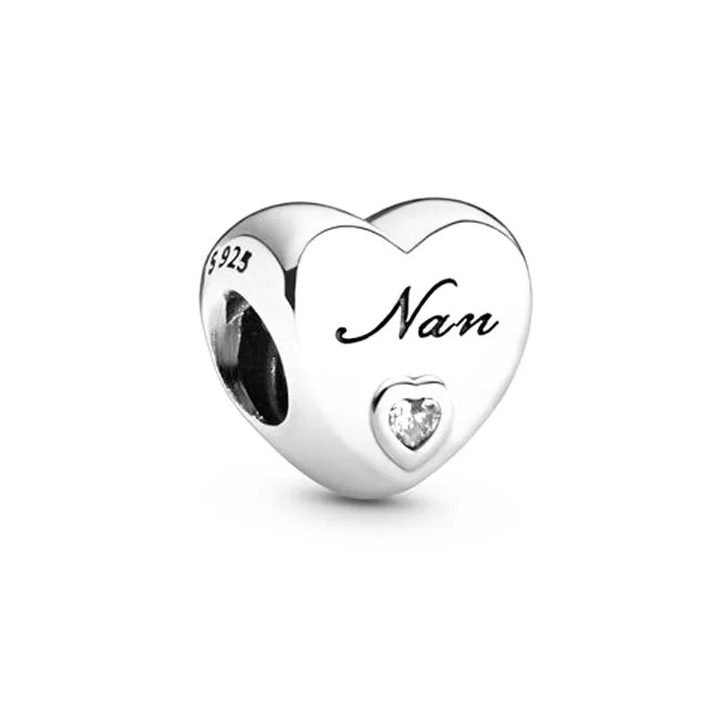 2024 Original 925 Silver Simple Heart Charm Daughter Mom Dad Bead Fit Dpandore Bracelet Necklace Women Diy Jewelry For Gift