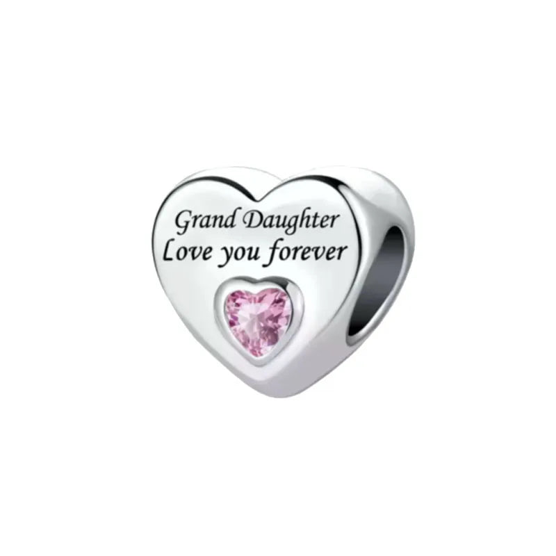 2024 Original 925 Silver Simple Heart Charm Daughter Mom Dad Bead Fit Dpandore Bracelet Necklace Women Diy Jewelry For Gift