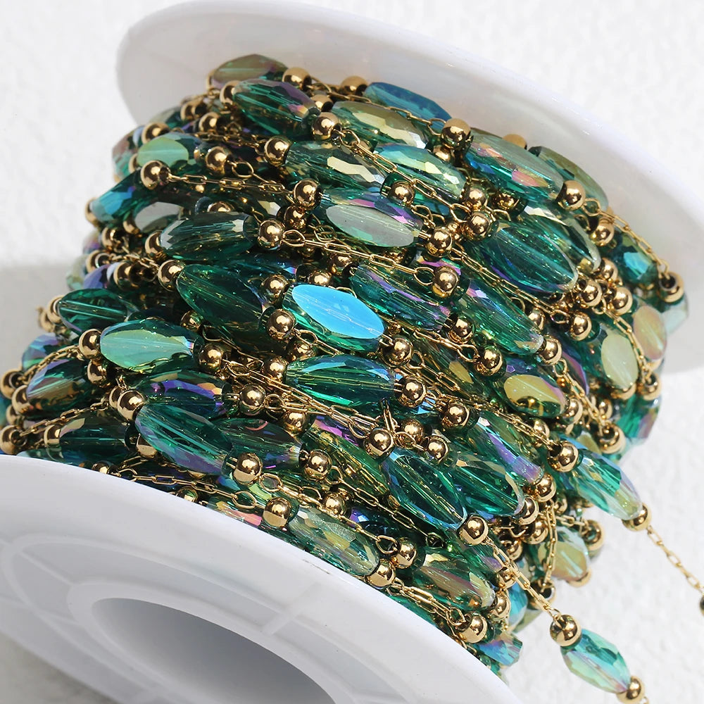 2Meters 1Meter Stainless Steel Chain Shiny Blue Stone Beads Beaded Chains for Necklace Bracelet Jewelry Making DIY Accessories