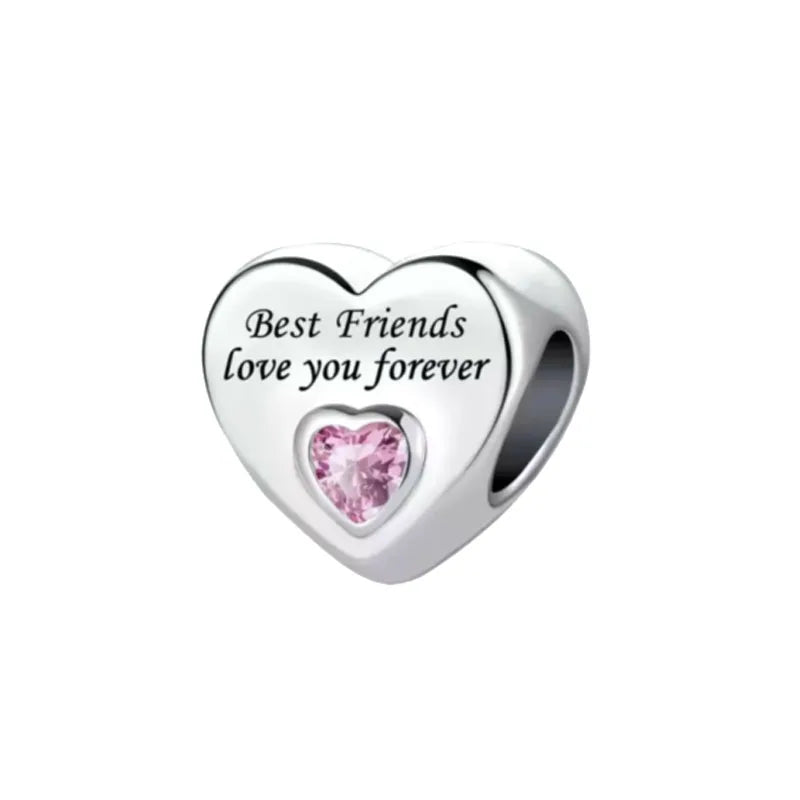 2024 Original 925 Silver Simple Heart Charm Daughter Mom Dad Bead Fit Dpandore Bracelet Necklace Women Diy Jewelry For Gift
