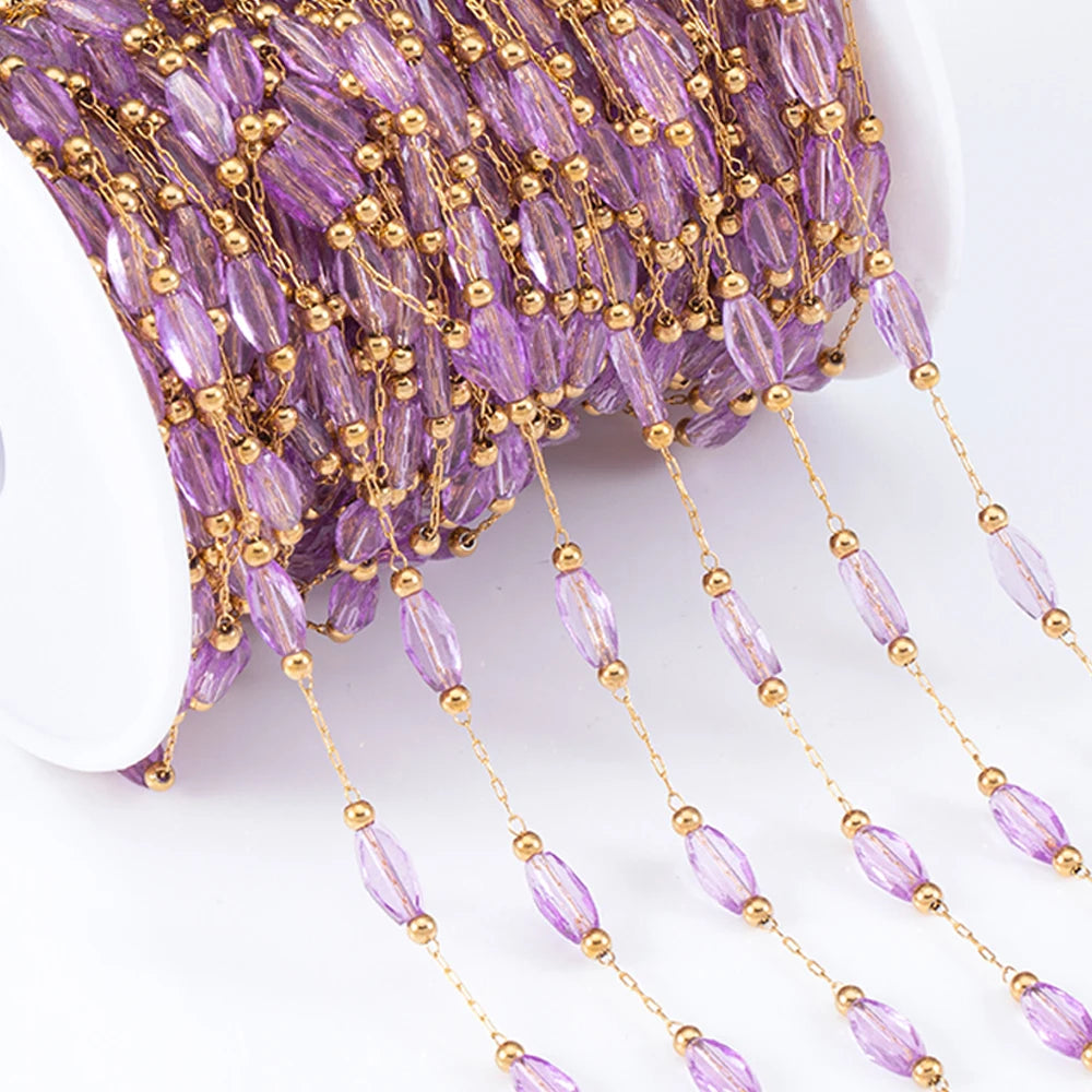 2Meters 1Meter Stainless Steel Chain Shiny Blue Stone Beads Beaded Chains for Necklace Bracelet Jewelry Making DIY Accessories